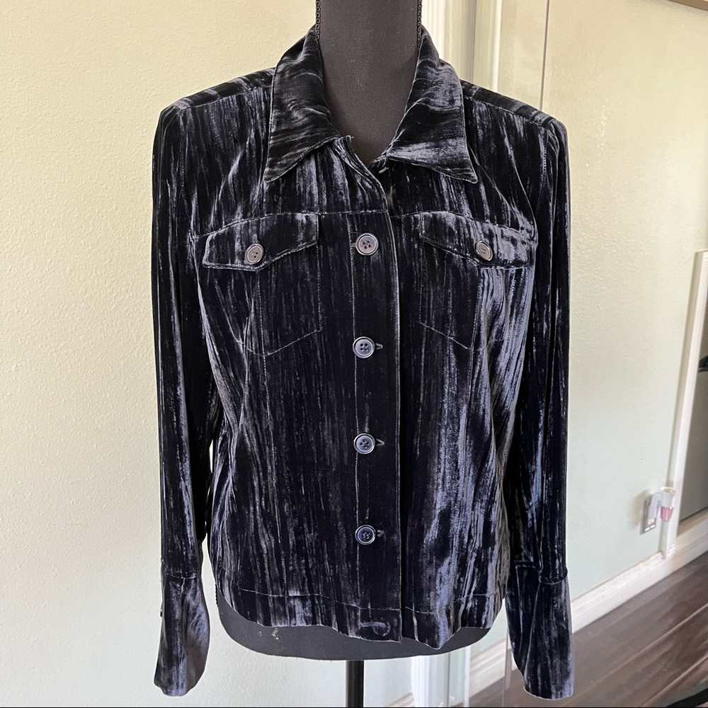 Debra Deroo Blue Crushed Velvet Shirt Small